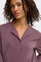 Front image of a model wearing the Aya ls collar shirt in burgundy, by brand Jacqueline de yong