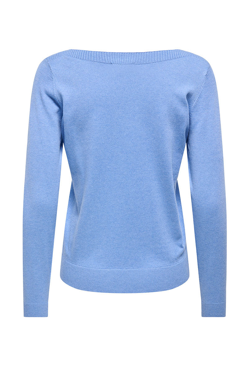 Back image of Bodil l/s boat neck pullover in blue, by brand Jacqueline de yong