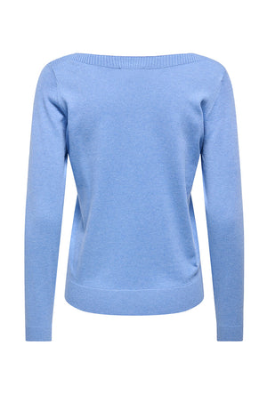 Back image of the Bodil l/s boat neck pullover in blue, by brand Jacqueline de yong
