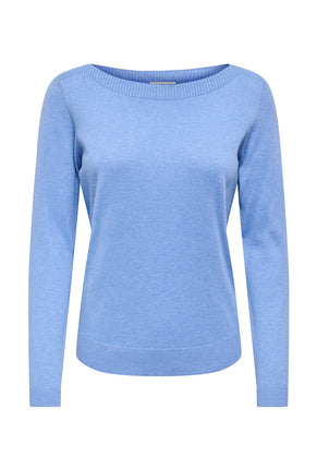 Front image of Bodil l/s boat neck pullover in blue, by brand Jacqueline de yong