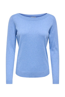 Front image of the Bodil l/s boat neck pullover in blue, by brand Jacqueline de yong