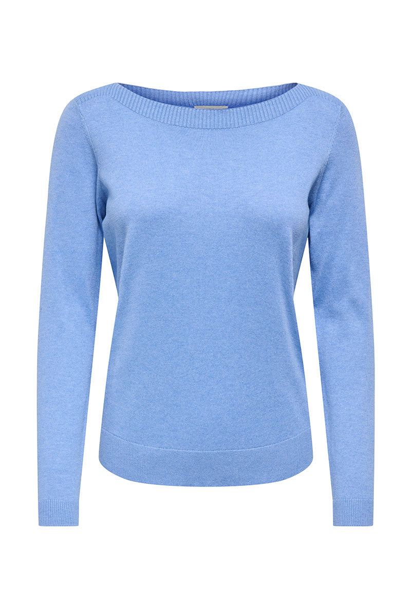 Front image of Bodil l/s boat neck pullover in blue, by brand Jacqueline de yong