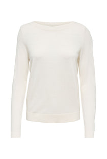 Front image of the Bodil l/s boat neck pullover in off white, by brand Jacqueline de yong