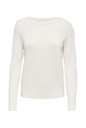 Front image of the Bodil l/s boat neck pullover in off white, by brand Jacqueline de yong