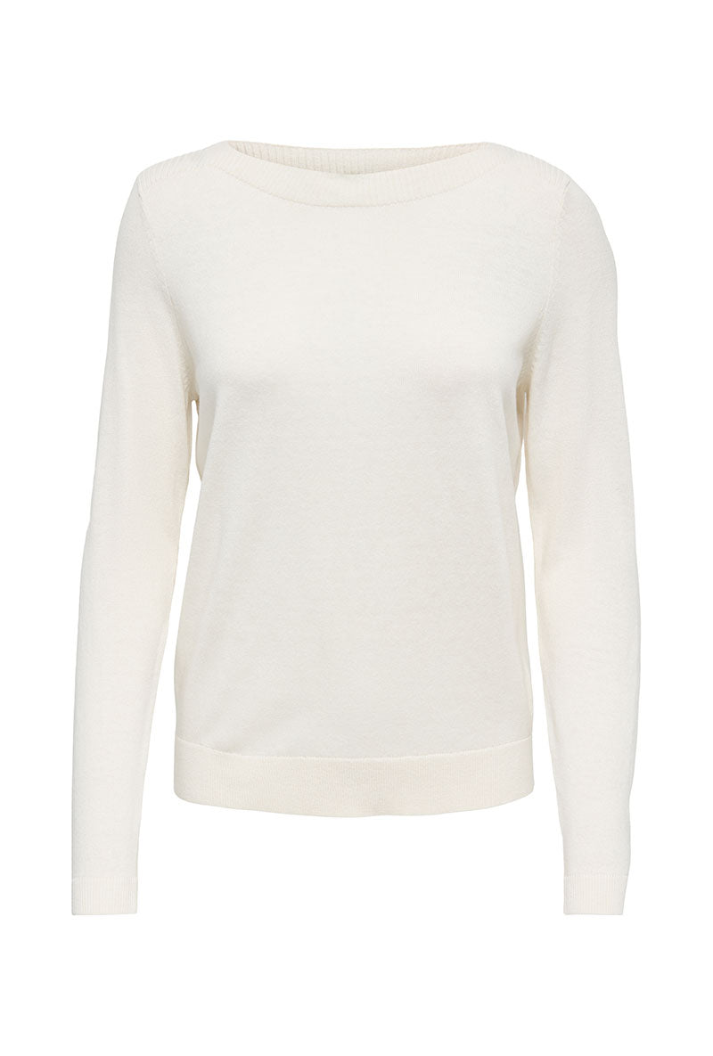 Front image of Bodil l/s boat neck pullover in off white, by brand Jacqueline de yong