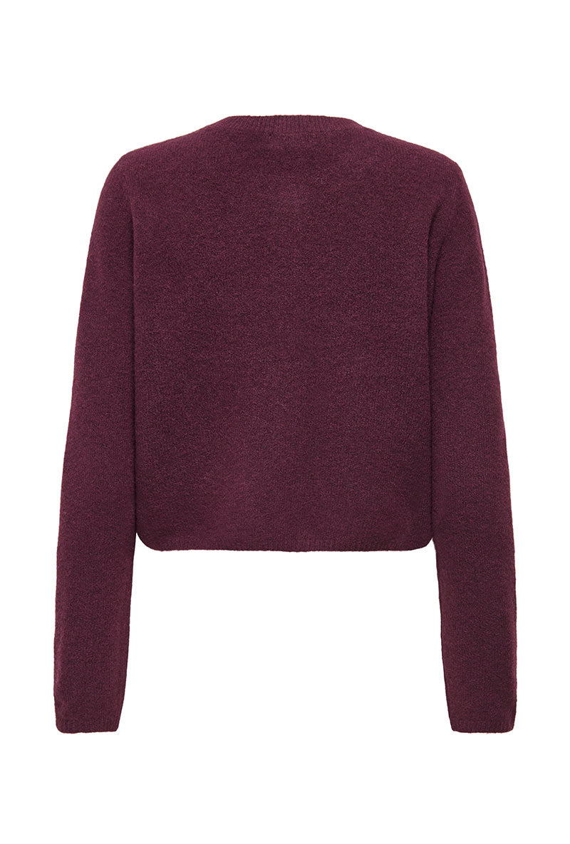 Back image of Chloe l/s knit cardigan in burgundy, by brand Jacqueline de yong