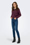 Front image of a model wearing the Chloe l/s knit cardigan in burgundy, by brand Jacqueline de yong