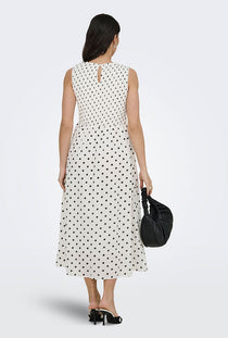 Back image of a model wearing the Diego s/l smock midi dress in white, by brand Jacqueline de yong