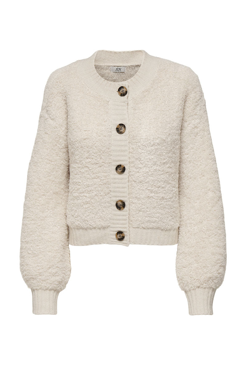 Front image of Eira life oneck cardigan in off white, by brand Jacqueline de yong
