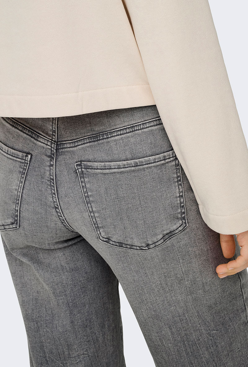 Back image of a model wearing Felina hw wide jeans in grey, by brand Jacqueline de yong