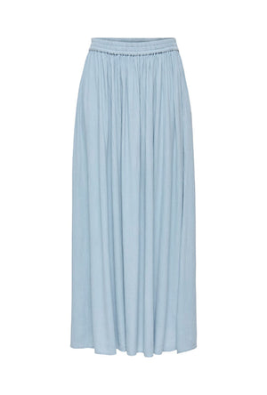 Front image of the Liva life hw midi skirt in blue, by brand Jacqueline de yong