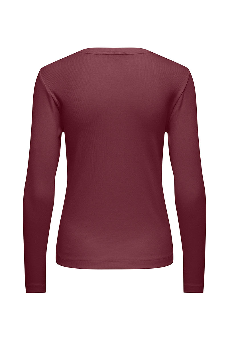 Back image of Lucky l/s oneck top in burgundy, by brand Jacqueline de yong