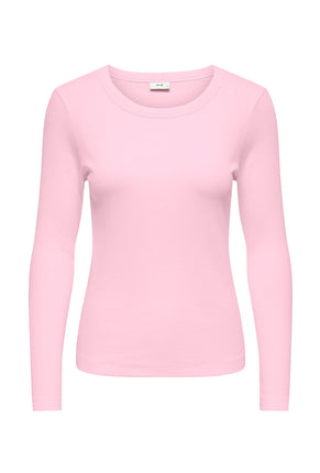 Front image of Lucky l/s oneck top in pink, by brand Jacqueline de yong