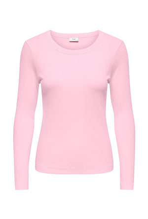 Front image of the Lucky l/s oneck top in pink, by brand Jacqueline de yong