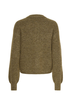 Back image of the Lumi ls button cardigan in brown, by brand Jacqueline de yong