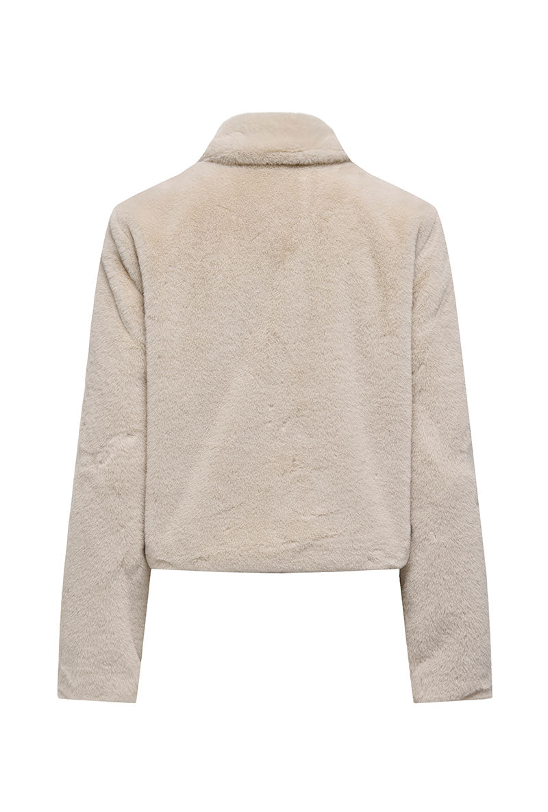 Back image of Macy faux fur jacket in beige, by brand Jacqueline de yong