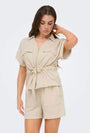 Image of MILLE SS ZIP SHIRT in beige, by brand JACQUELINE DE YONG