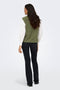 Back image of a model wearing the Simina teddy waistcoat in olive, by brand Jacqueline de yong