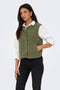 Front image of a model wearing Simina teddy waistcoat in olive, by brand Jacqueline de yong
