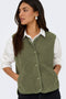 Front image of a model wearing the Simina teddy waistcoat in olive, by brand Jacqueline de yong