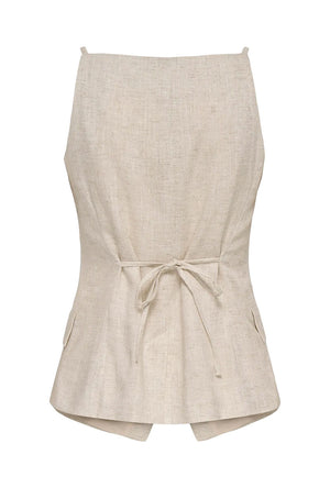 Back image of the Molly linen sl waistcoat in oat, by brand Jacqueline de yong