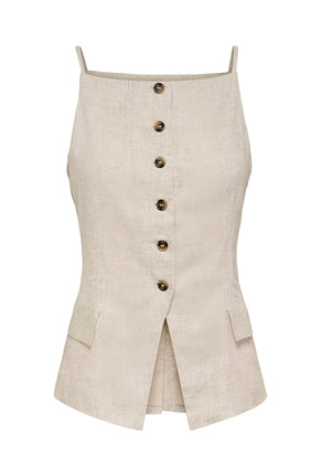 Front image of Molly linen sl waistcoat in oat, by brand Jacqueline de yong