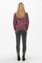 Back image of a model wearing the Paris l/s glitter sweatshirt in burgundy, by brand Jacqueline de yong