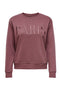 Front image of the Paris l/s glitter sweatshirt in burgundy, by brand Jacqueline de yong
