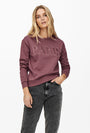 Image of PARIS L/S GLITTER SWEATSHIRT in burgundy, by brand JACQUELINE DE YONG