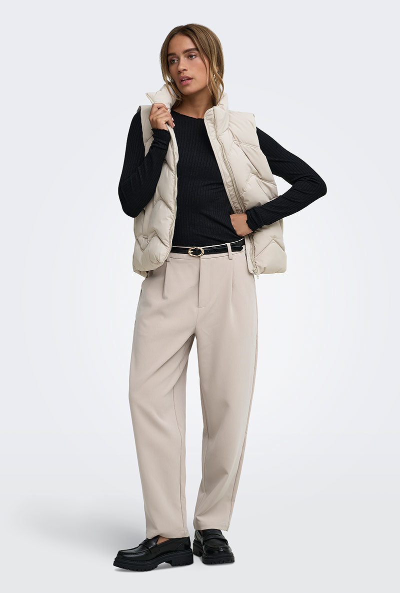Front image of a model wearing Power short waistcoat in beige, by brand Jacqueline de yong