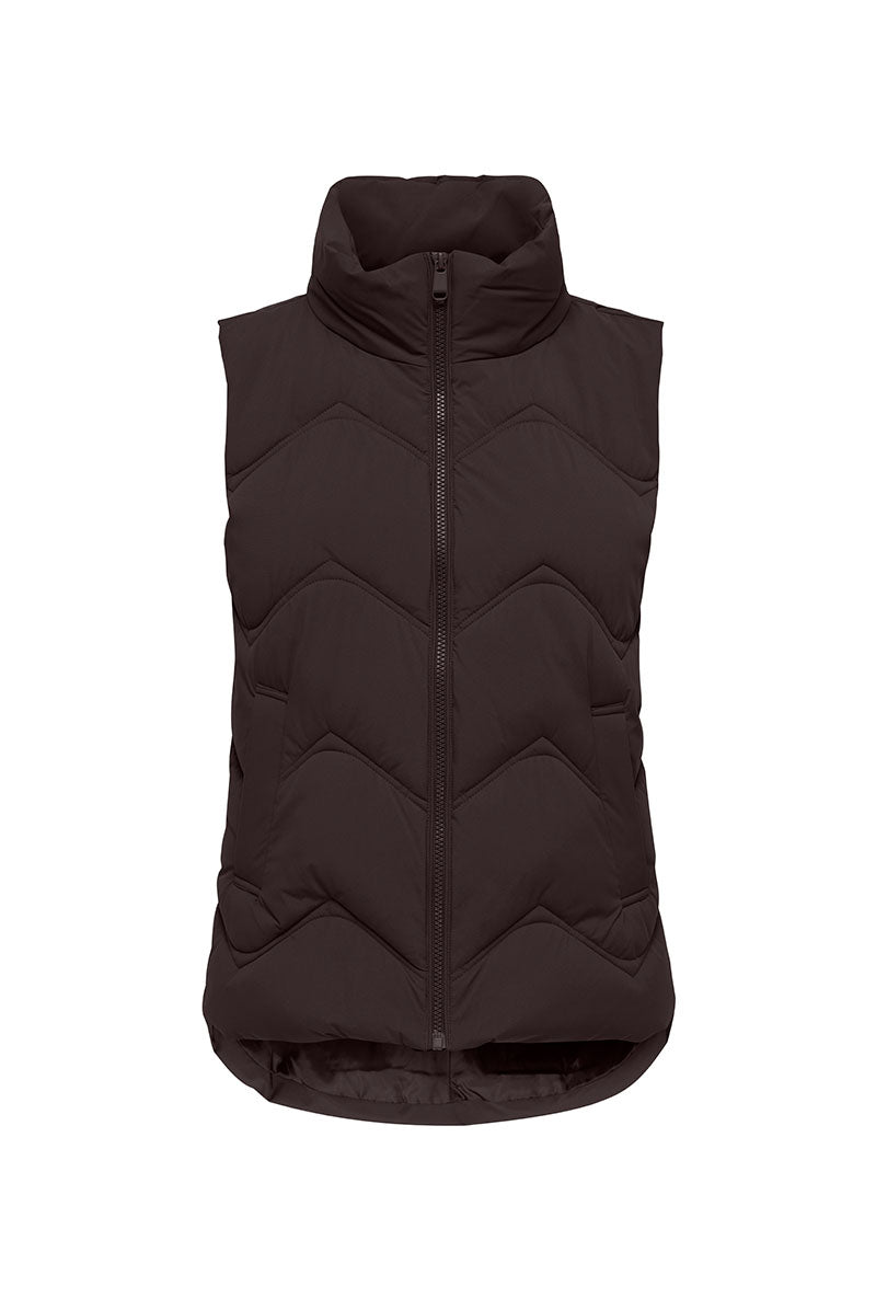 Front image of Power short waistcoat in chocolate, by brand Jacqueline de yong