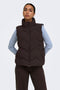 Front image of a model wearing Power short waistcoat in chocolate, by brand Jacqueline de yong