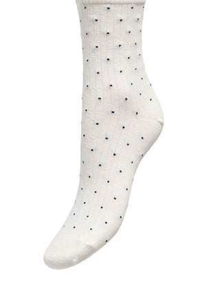 Front image of the Smile rib socks in white/black, by brand Jacqueline de yong