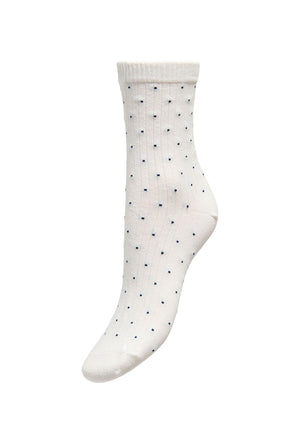 Front image of the Smile rib socks in white/black, by brand Jacqueline de yong