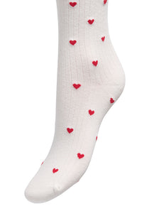Front image of the Smile rib socks in white/red, by brand Jacqueline de yong