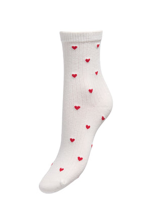 Front image of the Smile rib socks in white/red, by brand Jacqueline de yong