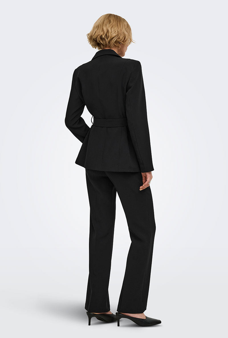 Back image of a model wearing Storm ls buckle blazer in black, by brand Jacqueline de yong