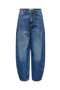 Front image of the Susie mw barrel jeans in denim, by brand Jacqueline de yong