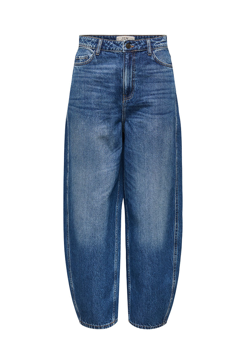 Front image of Susie mw barrel jeans in denim, by brand Jacqueline de yong