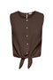 Front image of Theis life button top in brown, by brand Jacqueline de yong