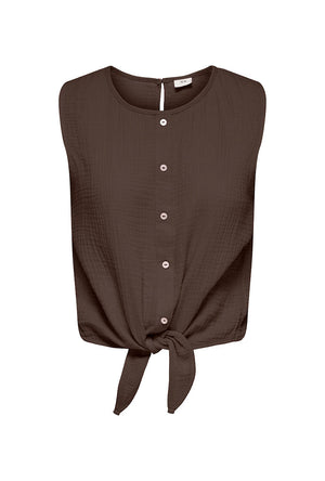 Front image of the Theis life button top in brown, by brand Jacqueline de yong