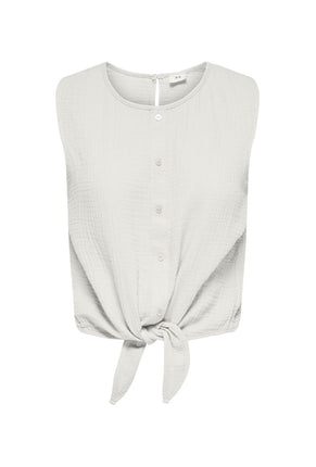 Front image of Theis life button top in white, by brand Jacqueline de yong