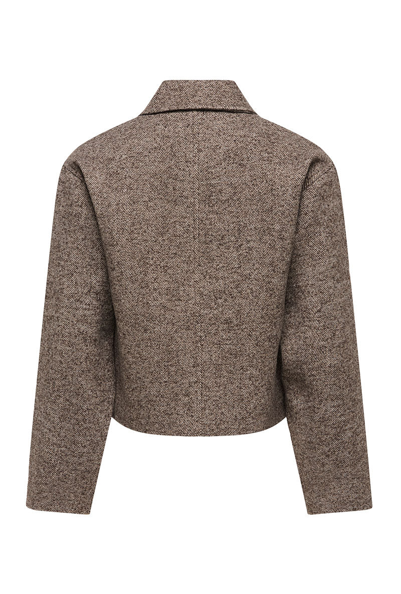 Back image of Vinga herringbone jacket in chocolate, by brand Jacqueline de yong