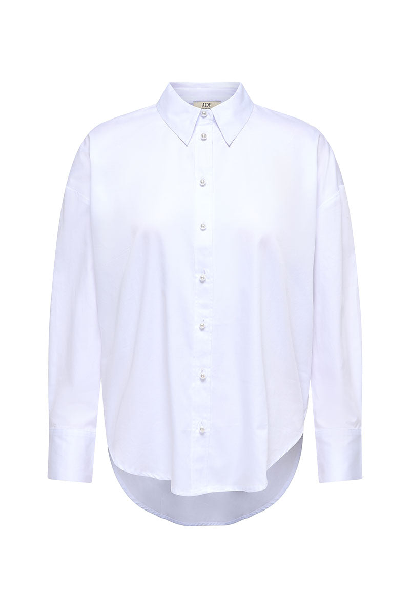 Front image of Willow ls loose pearl shirt in white, by brand Jacqueline de yong