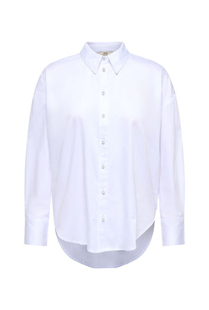 Front image of the Willow ls loose pearl shirt in white, by brand Jacqueline de yong