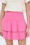 Front image of a model wearing the Theis life hw smock skirt in pink, by brand Jacqueline de yong