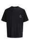 Front image of Montauk back graphic tee in black, by brand Jack&jones