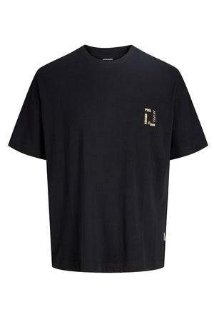 Front image of the Montauk back graphic tee in black, by brand Jack&jones