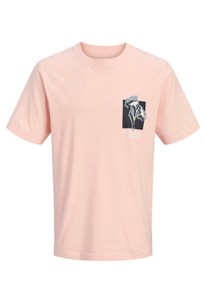 Front image of Montauk chestie ss tee in peach, by brand Jack&jones