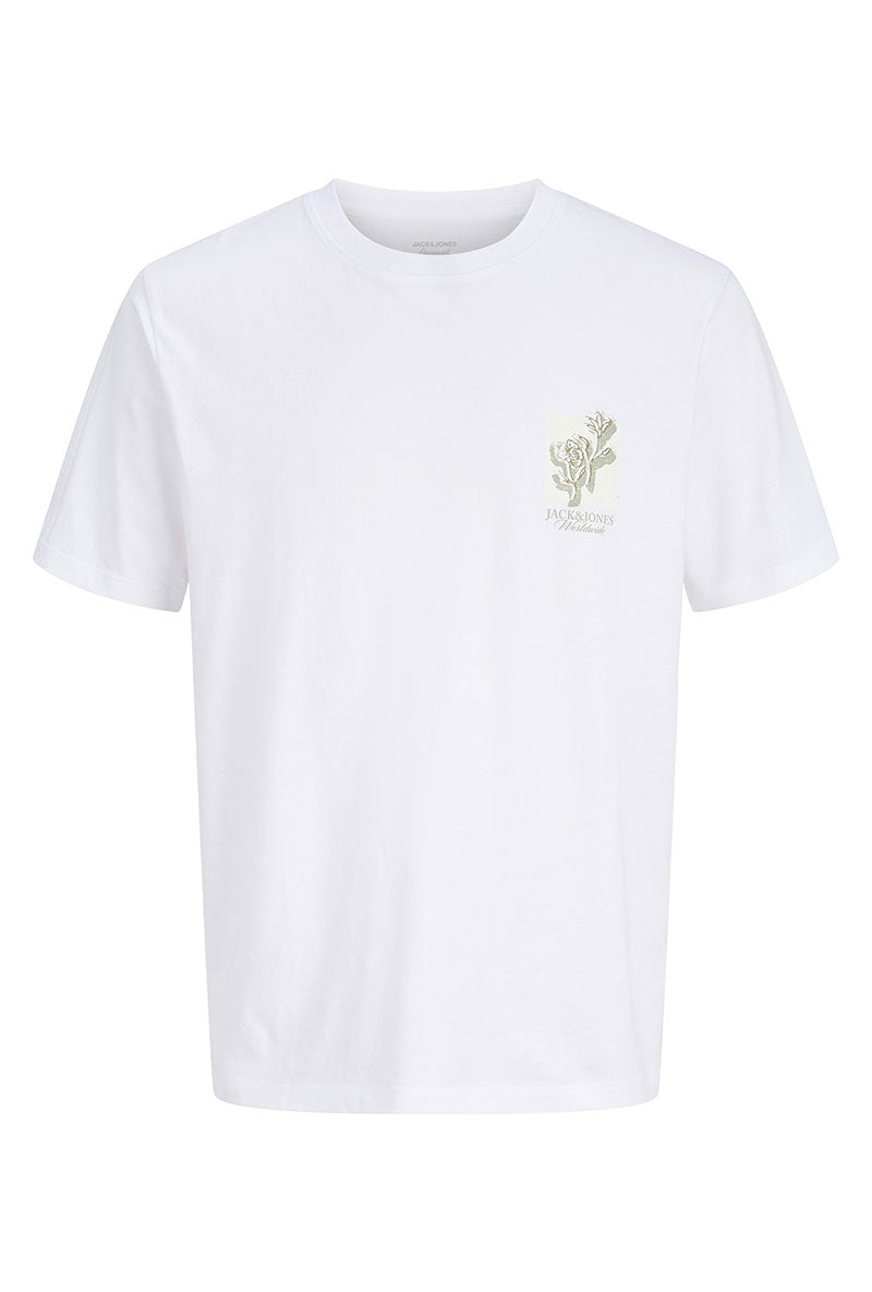 Front image of Montauk chestie ss tee in white, by brand Jack&jones